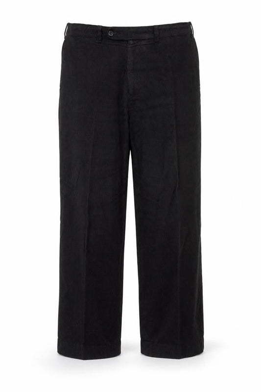 Front view of Easy Essential Men's Black Corduroy Trousers, size 36, Short 100% Cotton