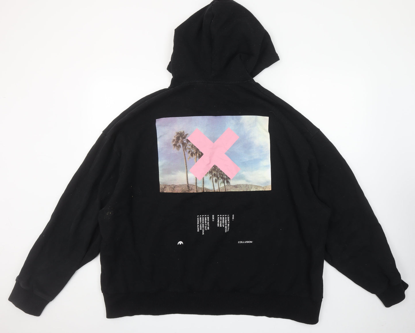 Collusion Men's Black 2XL Pullover Hoodie with Graphic Print