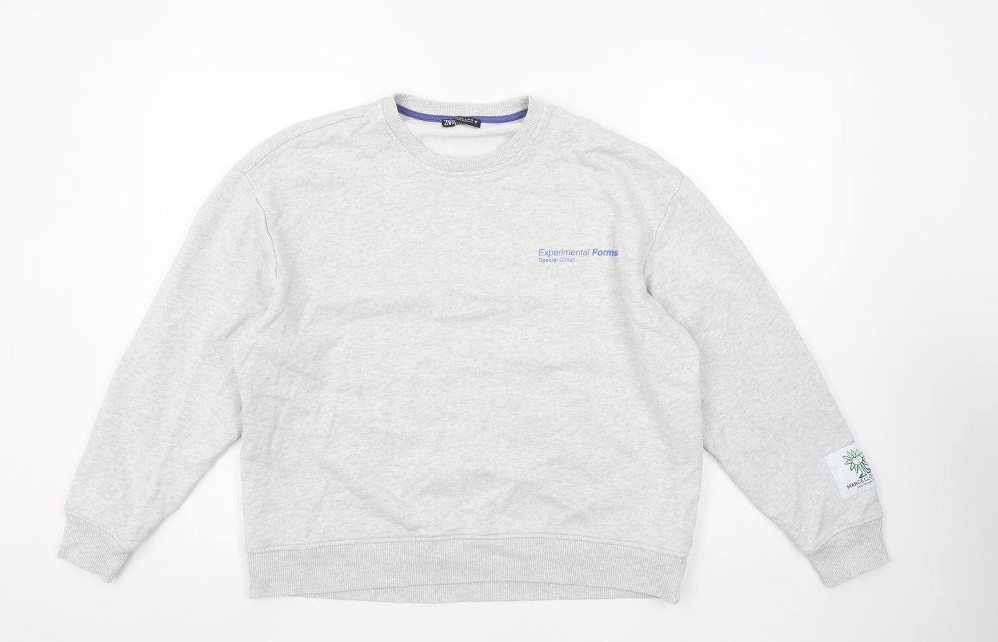 Zara Women Grey Cotton Pullover Sweatshirt M Experimental Forms Graphic
