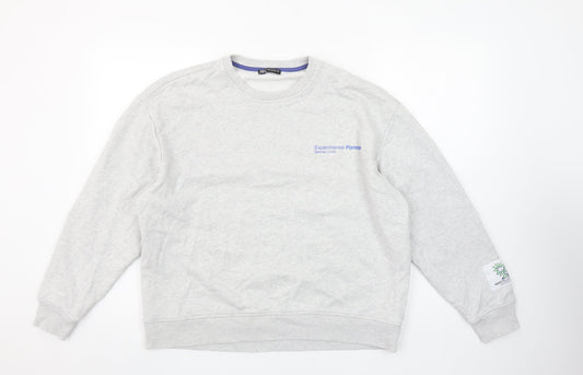 Zara Women Grey Cotton Pullover Sweatshirt M Experimental Forms Graphic