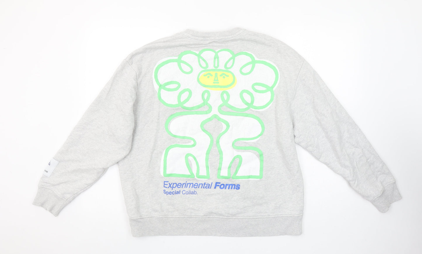 Zara Women Grey Cotton Pullover Sweatshirt M Experimental Forms Graphic
