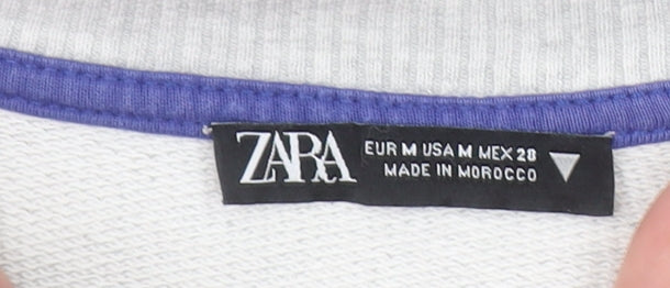 Zara Women Grey Cotton Pullover Sweatshirt M Experimental Forms Graphic
