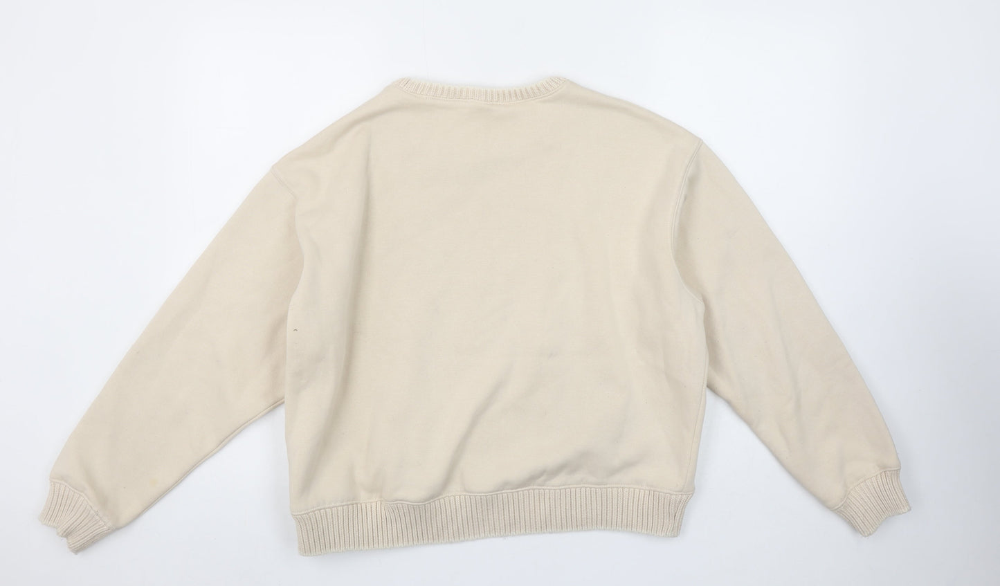 Zara Women Beige Cotton Blend Pullover Sweatshirt Size S