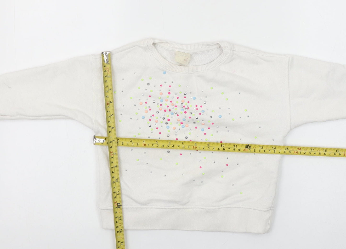 Zara Girls White Beaded Pullover Sweatshirt 5 Years Long Sleeve