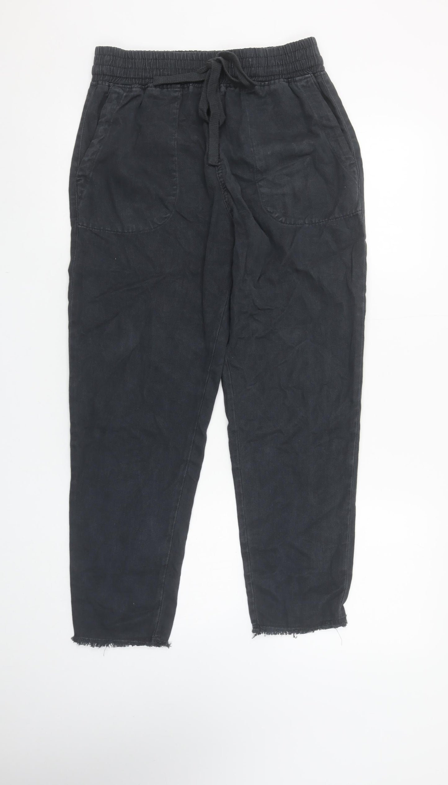 Zara Women Black Cotton Jogger Trousers XS Elastic Waist Casual