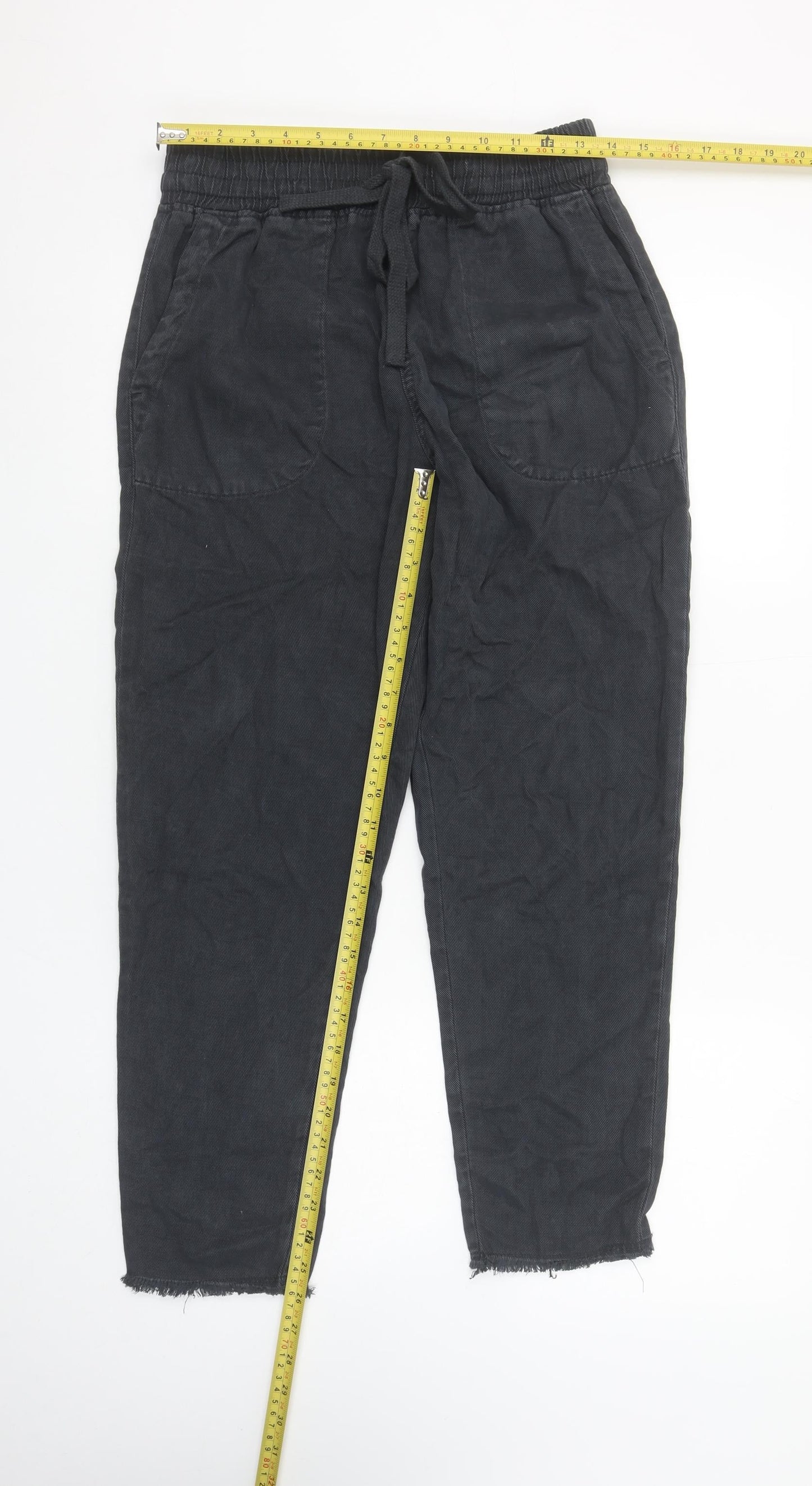 Zara Women Black Cotton Jogger Trousers XS Elastic Waist Casual