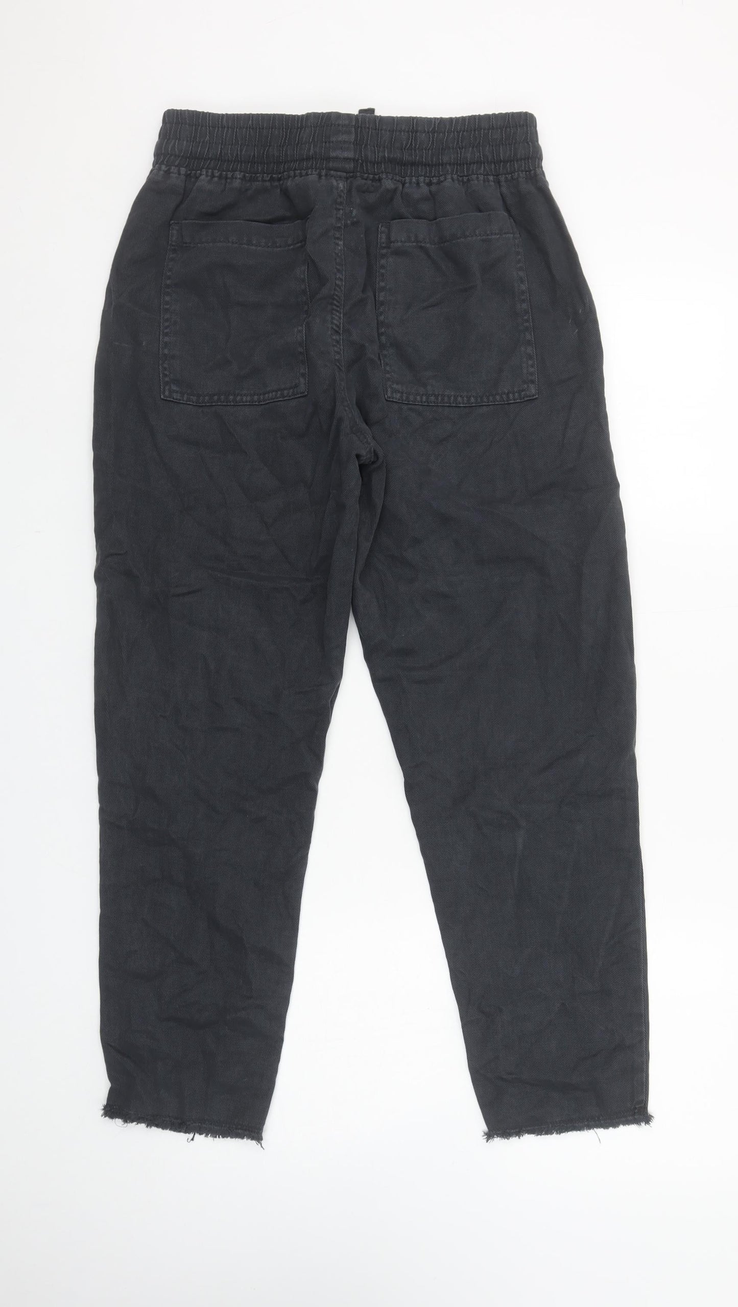 Zara Women Black Cotton Jogger Trousers XS Elastic Waist Casual