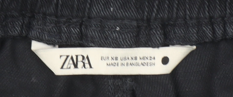 Zara Women Black Cotton Jogger Trousers XS Elastic Waist Casual
