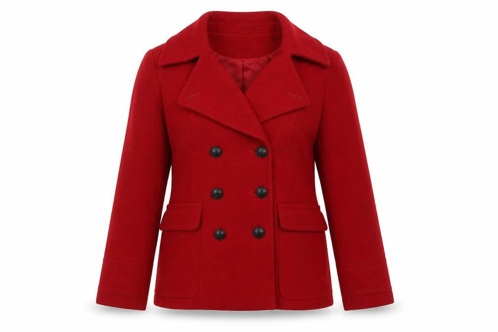 Marks & Spencer Women’s Red Wool Look Pea Coat Size 12 Double Breasted