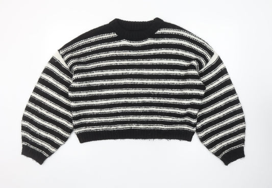 Topshop Women’s Black & White Striped Chunky Knit Pullover Jumper Size M