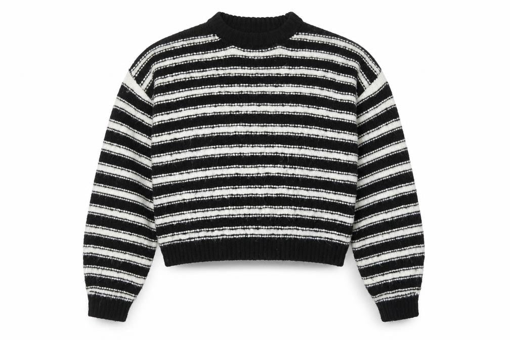 Topshop Women’s Black & White Striped Chunky Knit Pullover Jumper Size M