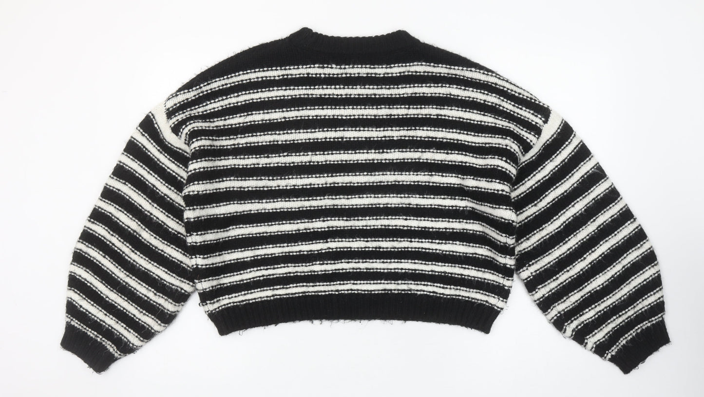 Topshop Women’s Black & White Striped Chunky Knit Pullover Jumper Size M