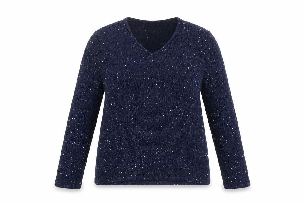 Marks & Spencer Women’s Blue Sequin V-Neck Long Sleeve Knit Jumper Size 14