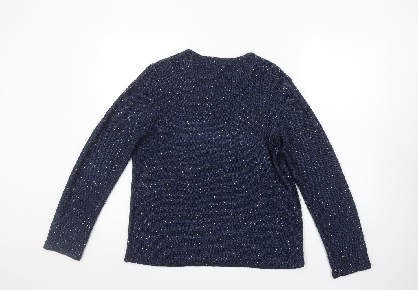 Marks and Spencer Women’s Blue Sequin V-Neck Long Sleeve Knit Jumper Size 14