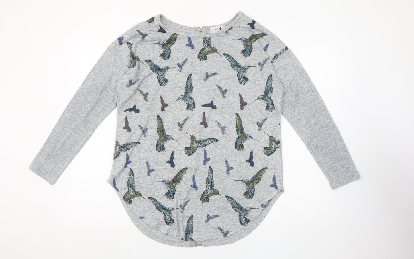 Apricot Womens Grey Bird Print Long Sleeve Zip Back T-Shirt Size S