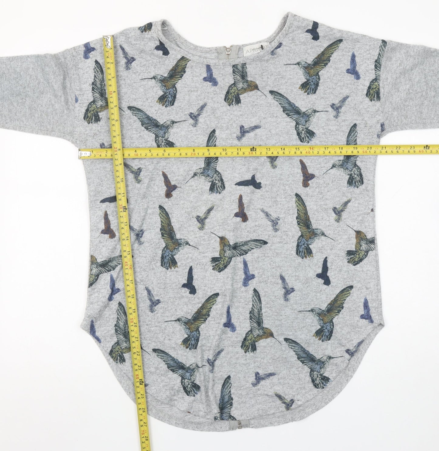 Apricot Womens Grey Bird Print Long Sleeve Zip Back T-Shirt Size S