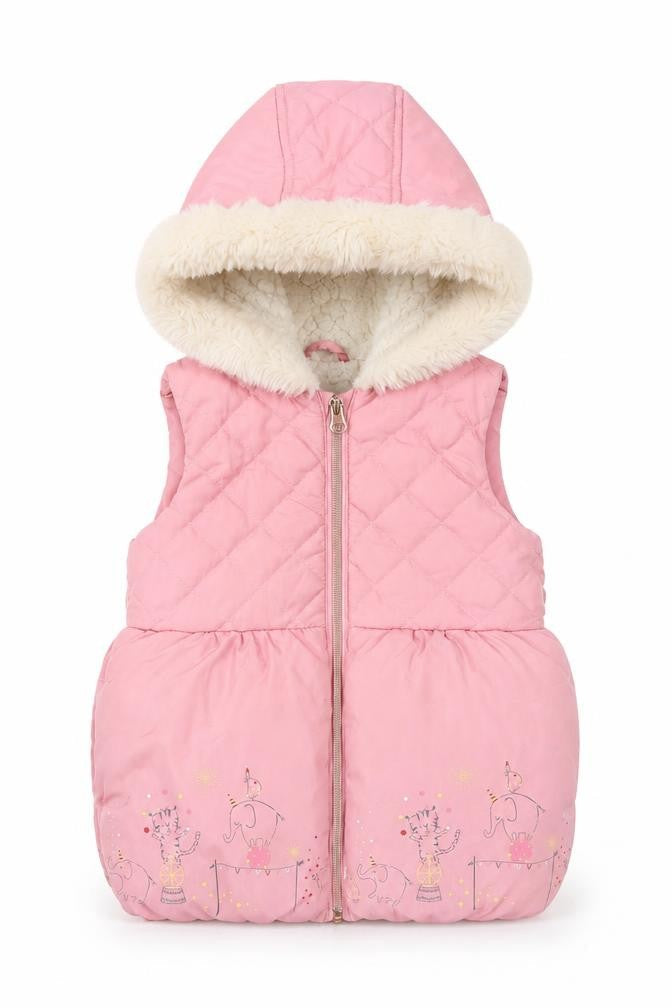 Mothercare Girls Pink Hooded Puffer Coat 18-24 Months Quilted Faux Fur Trim