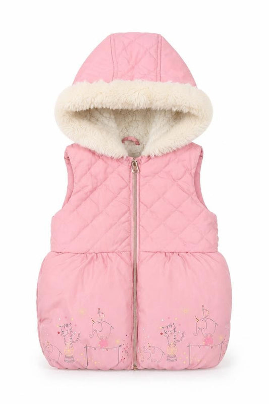 Mothercare Girls Pink Hooded Puffer Coat 18-24 Months Quilted Faux Fur Trim
