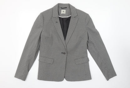 Tu Women Black Geometric Single-Breasted Blazer Size 10