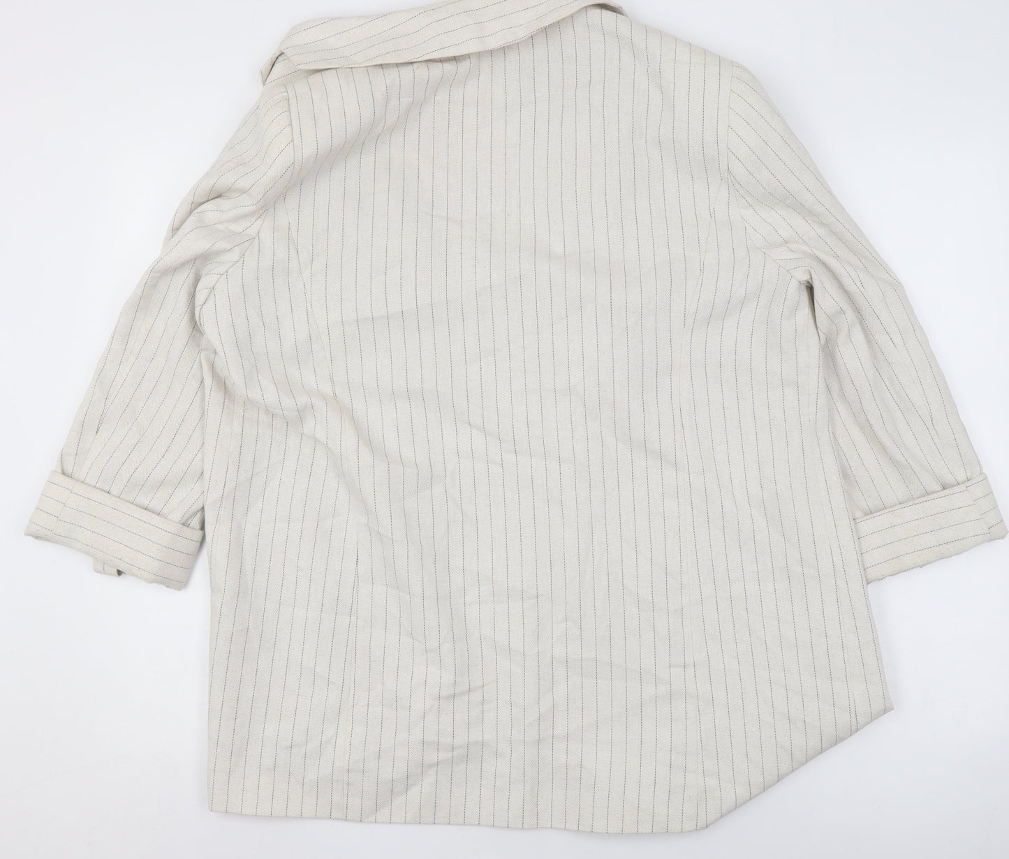 Papaya Women Beige Striped Linen Blend Blazer Jacket Size 18