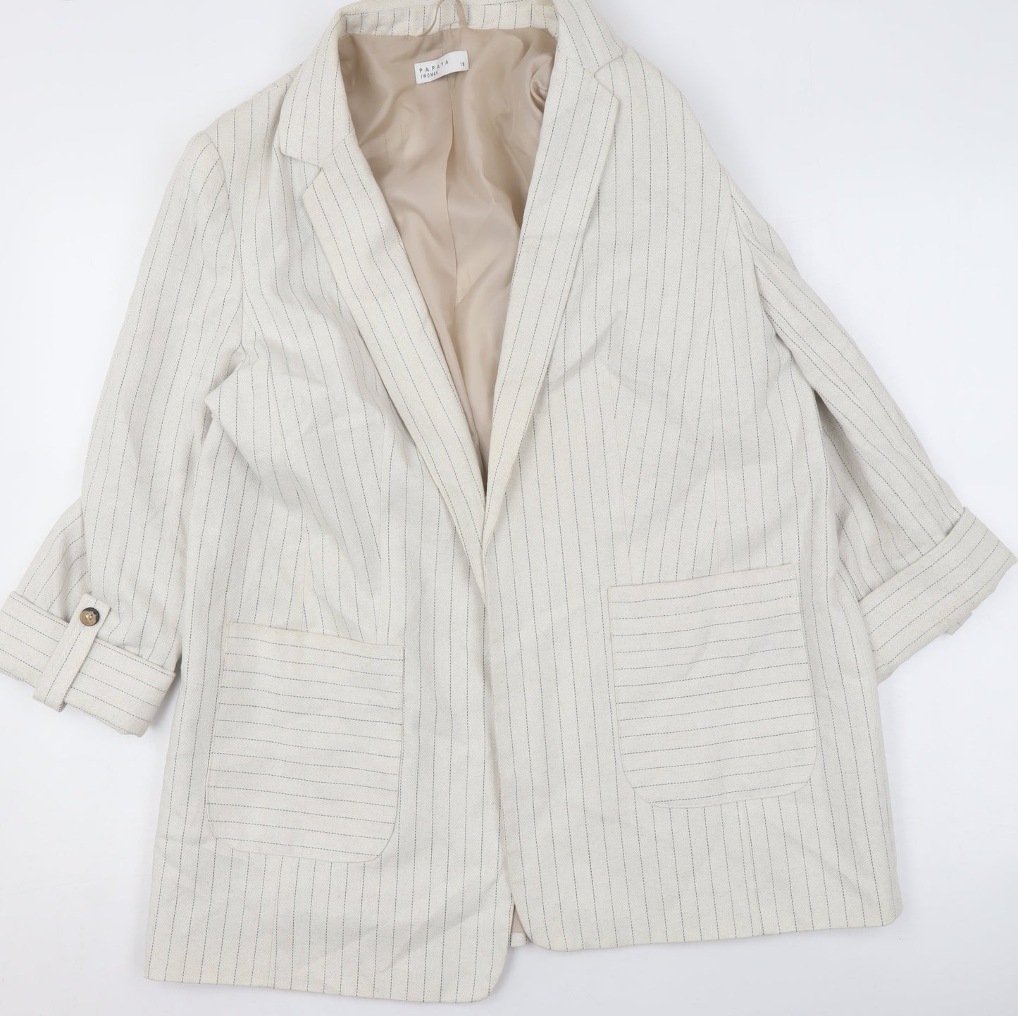 Papaya Women Beige Striped Linen Blend Blazer Jacket Size 18