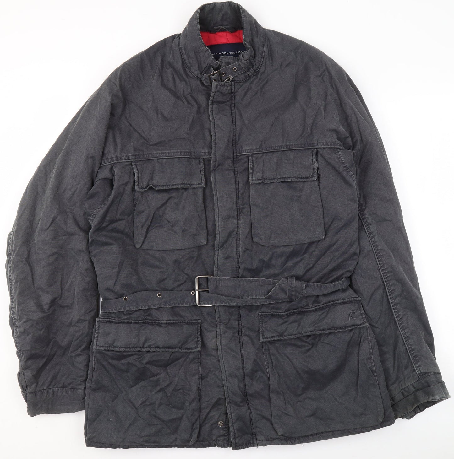 French Connection Men's Grey Military Jacket Medium Cotton Belted