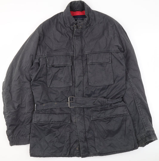 French Connection Men's Grey Military Jacket Medium Cotton Belted