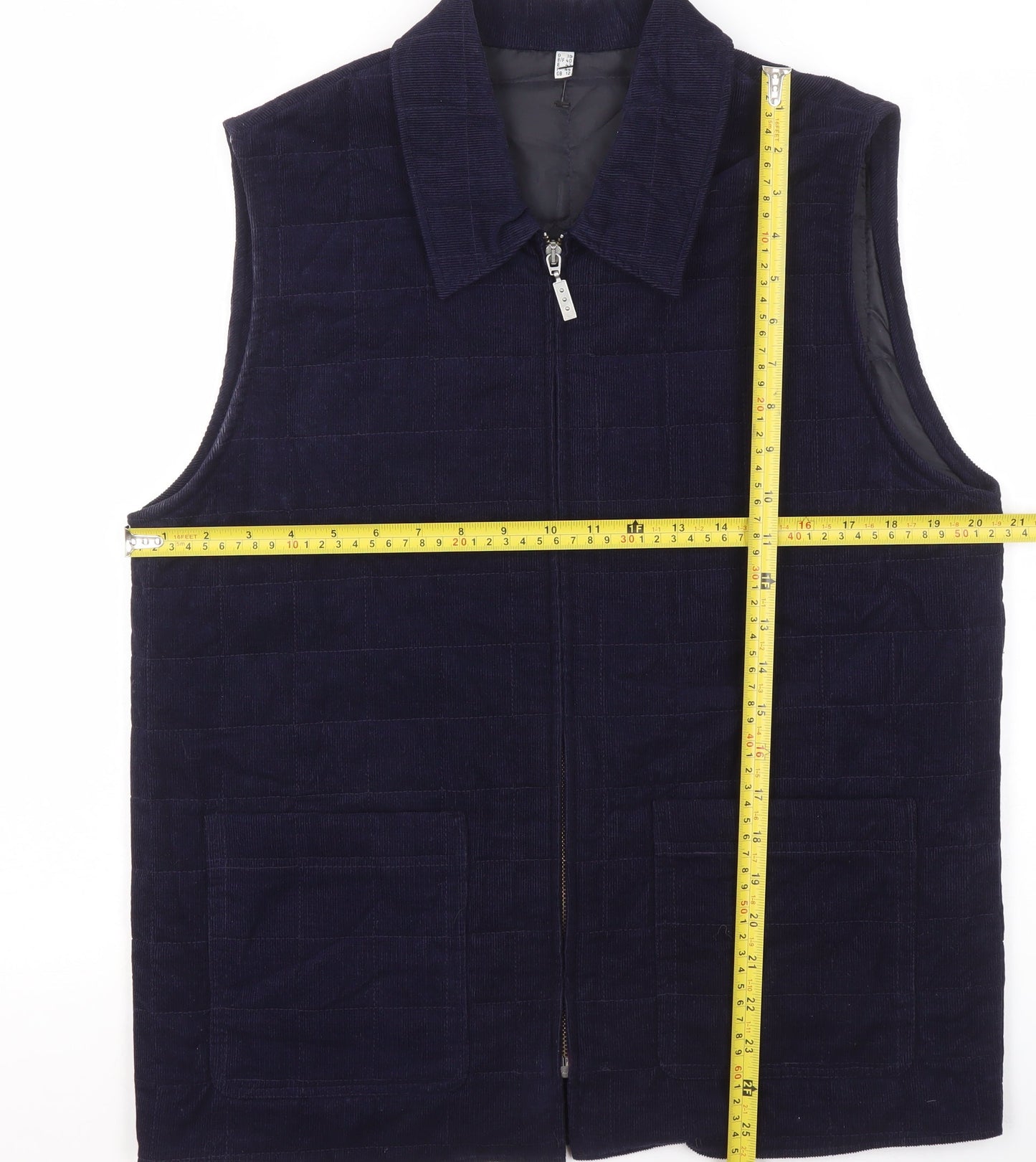 Women's Blue Corduroy Zip Waistcoat Size 12 Casual Layered Gilet