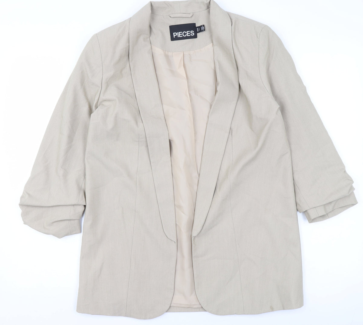 Pieces Women Beige Regular Fit Single-Breasted Blazer Size S