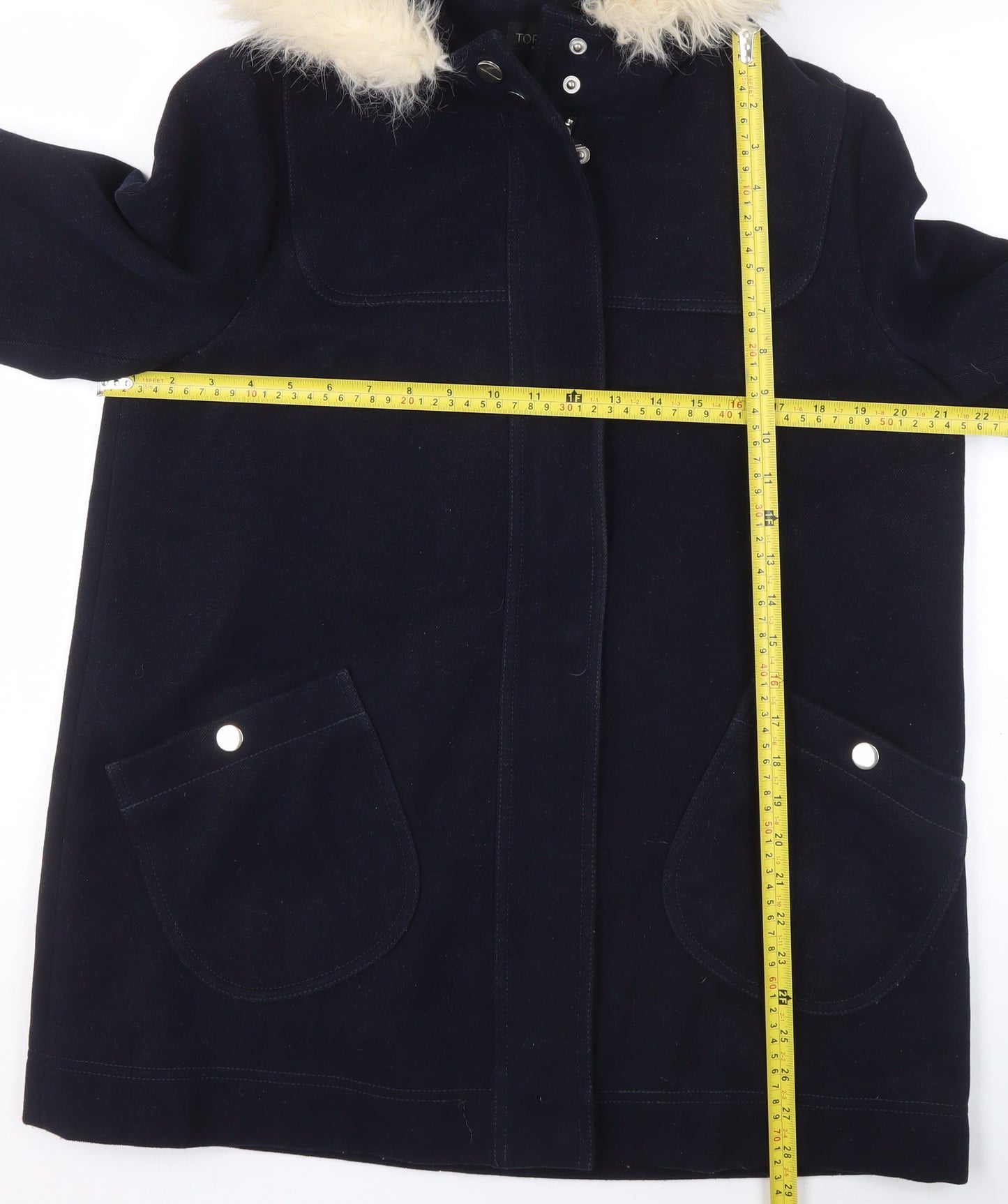 Topshop Women’s Black Wool Blend Faux Fur Hooded Parka Coat Size 12