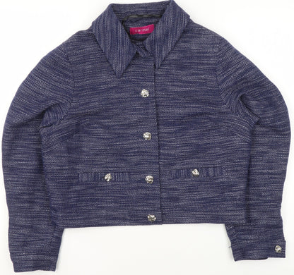 Carmel Women's Blue Woven Suit Jacket Size 12 Single Breasted Classic