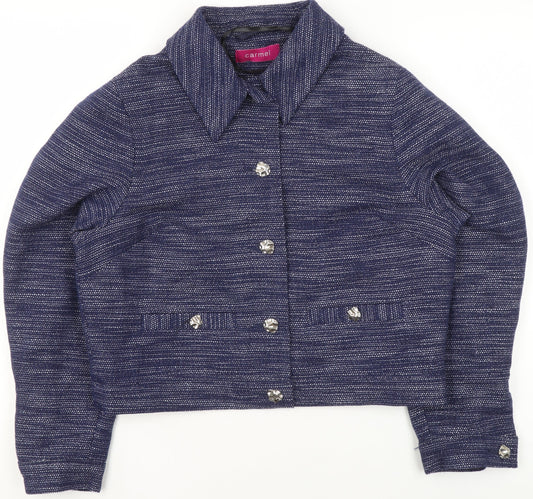 Carmel Women's Blue Woven Suit Jacket Size 12 Single Breasted Classic