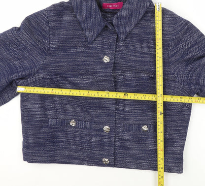 Carmel Women's Blue Woven Suit Jacket Size 12 Single Breasted Classic