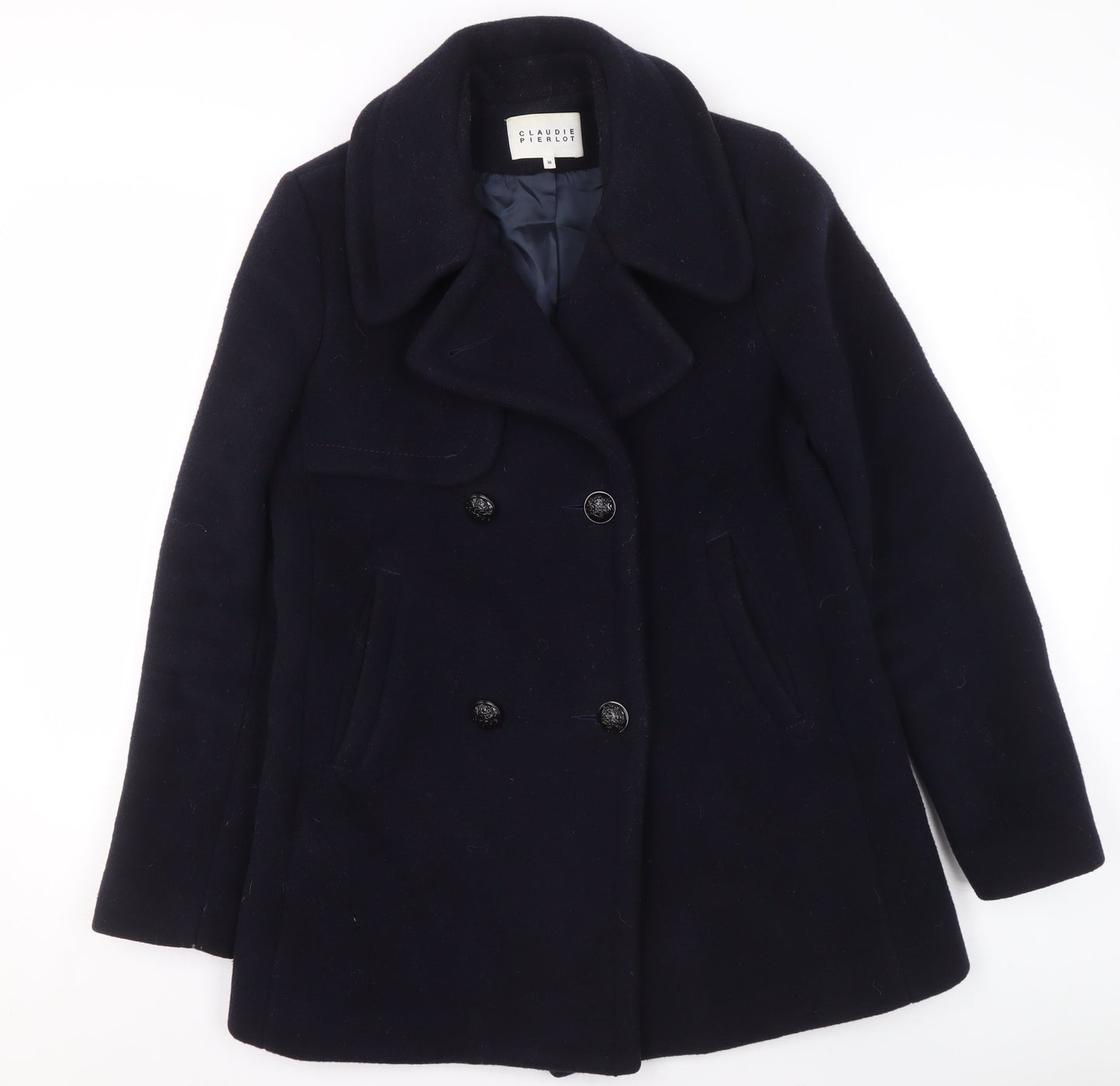Claudie Pierlot Men's Black Wool Pea Coat Size 36 Regular Fit