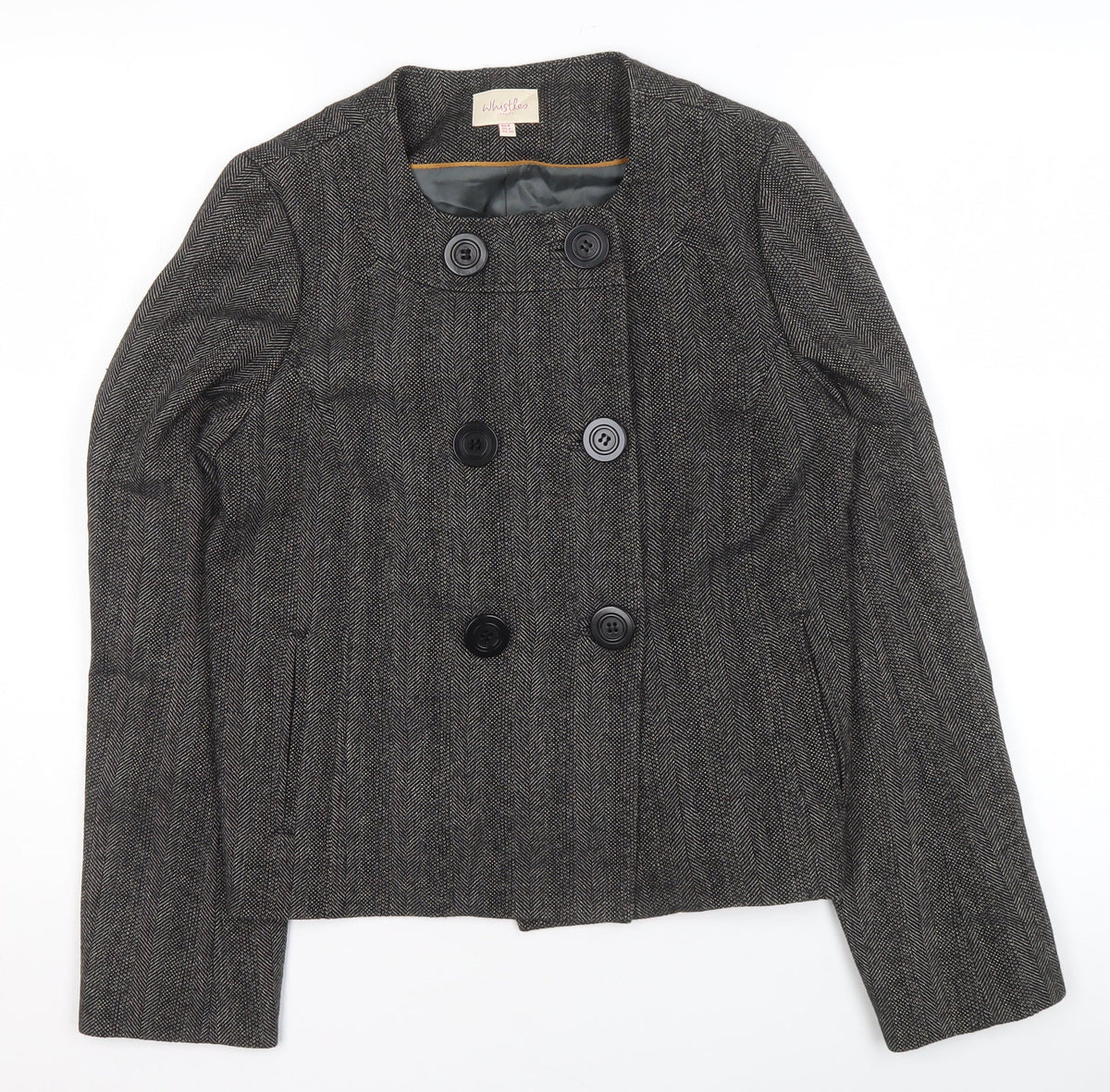 Whistles Women Grey Wool Blend Double-Breasted Suit Jacket UK 8
