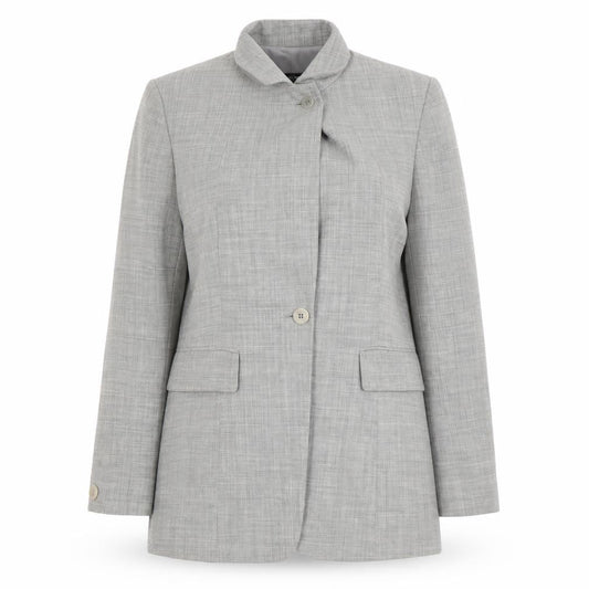 DKNY Women's Grey Single-Breasted Wool Blazer Size 12 Tailored Fit
