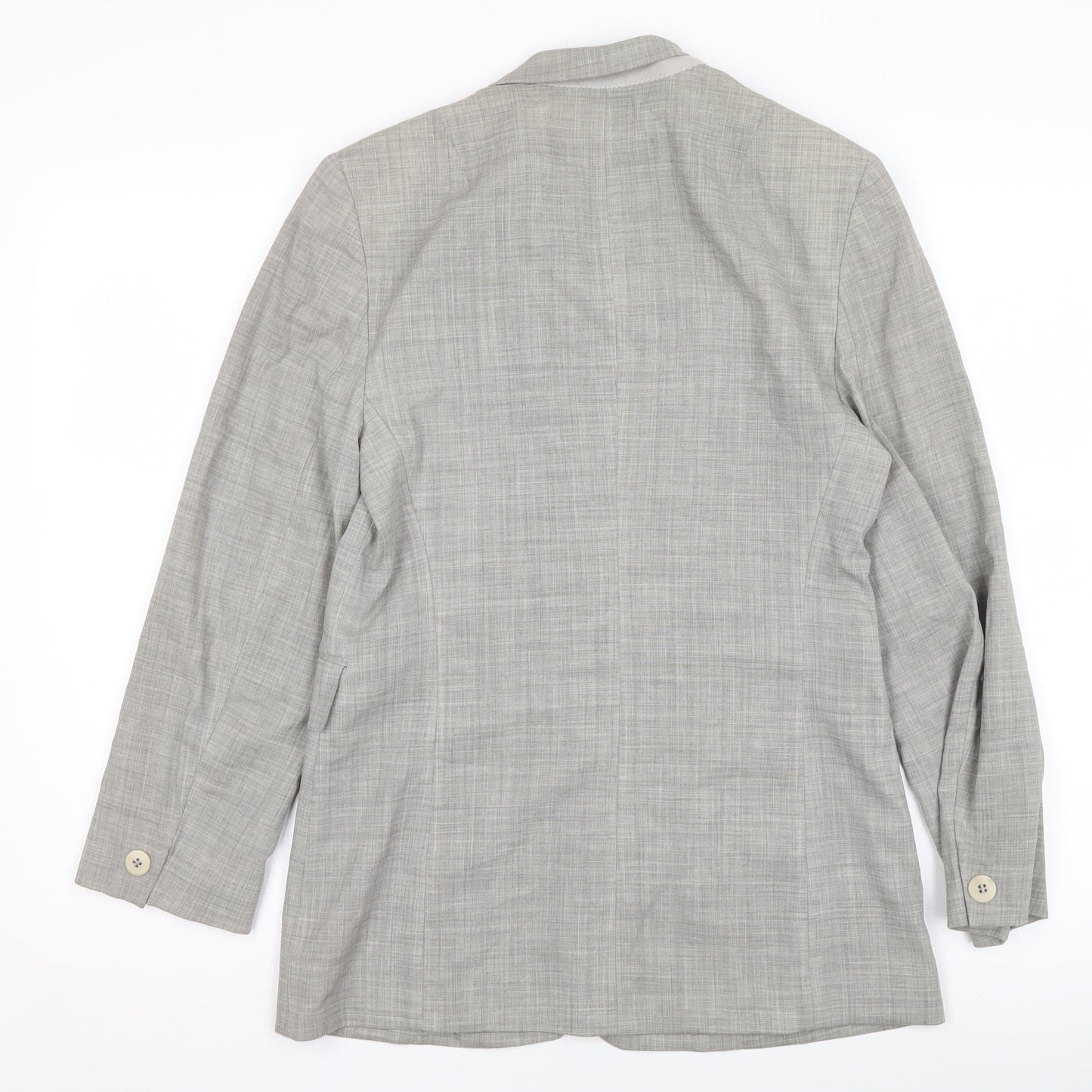 DKNY Women's Grey Single-Breasted Wool Blazer Size 12 Tailored Fit