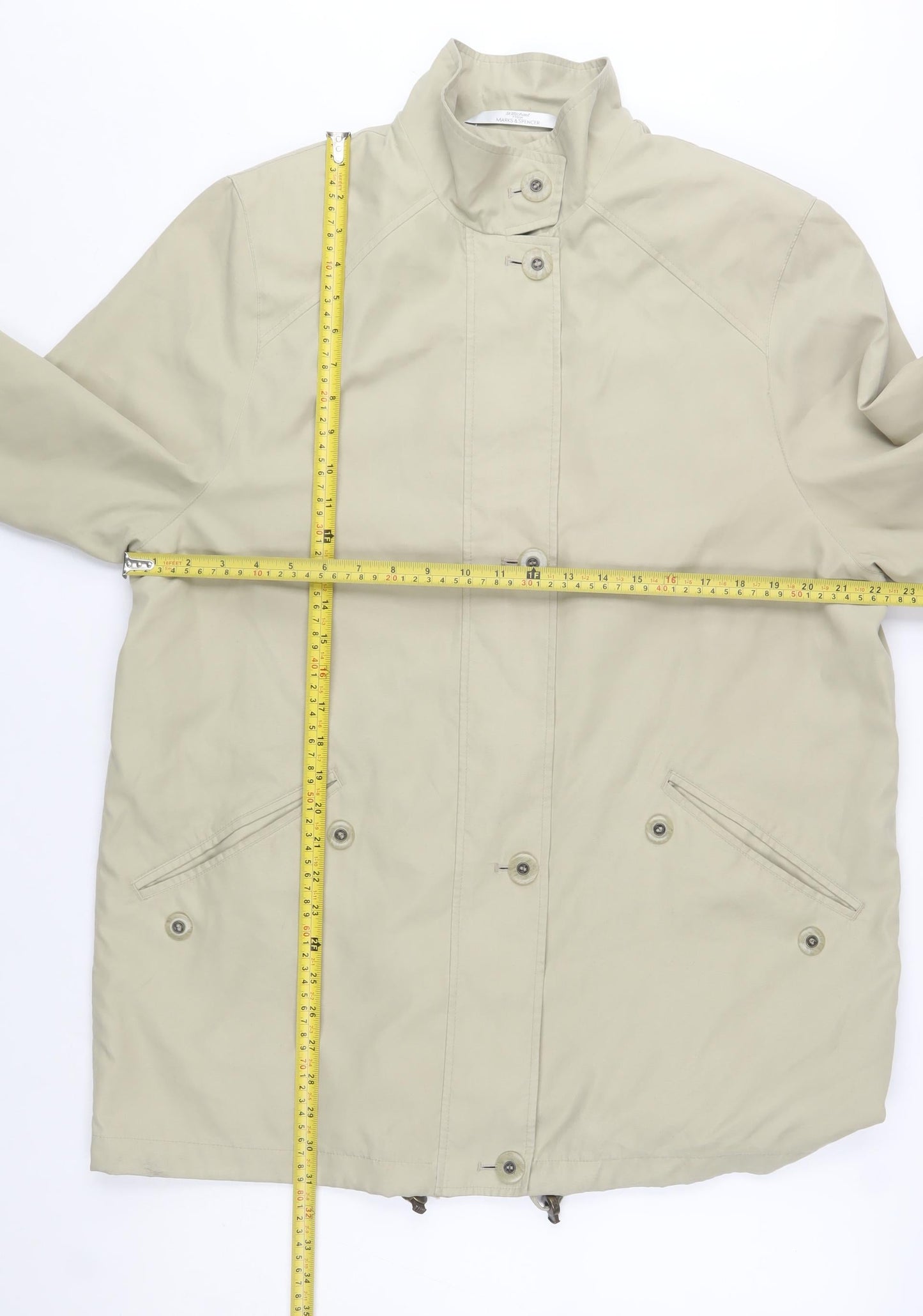 Marks & Spencer Women’s Beige Mid-Length Rain Coat Size 14 Water Resistant Classic Style