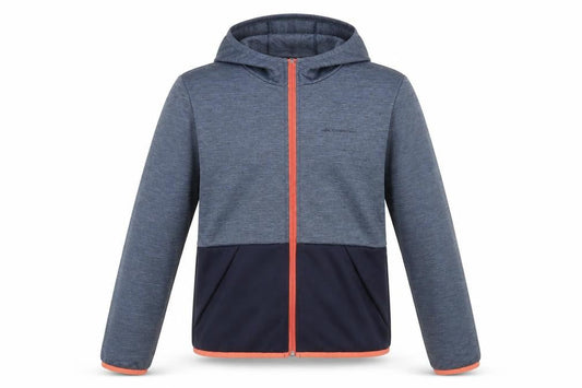 Front view of Decathlon girls’ blue hooded full zip activewear jacket 14 years