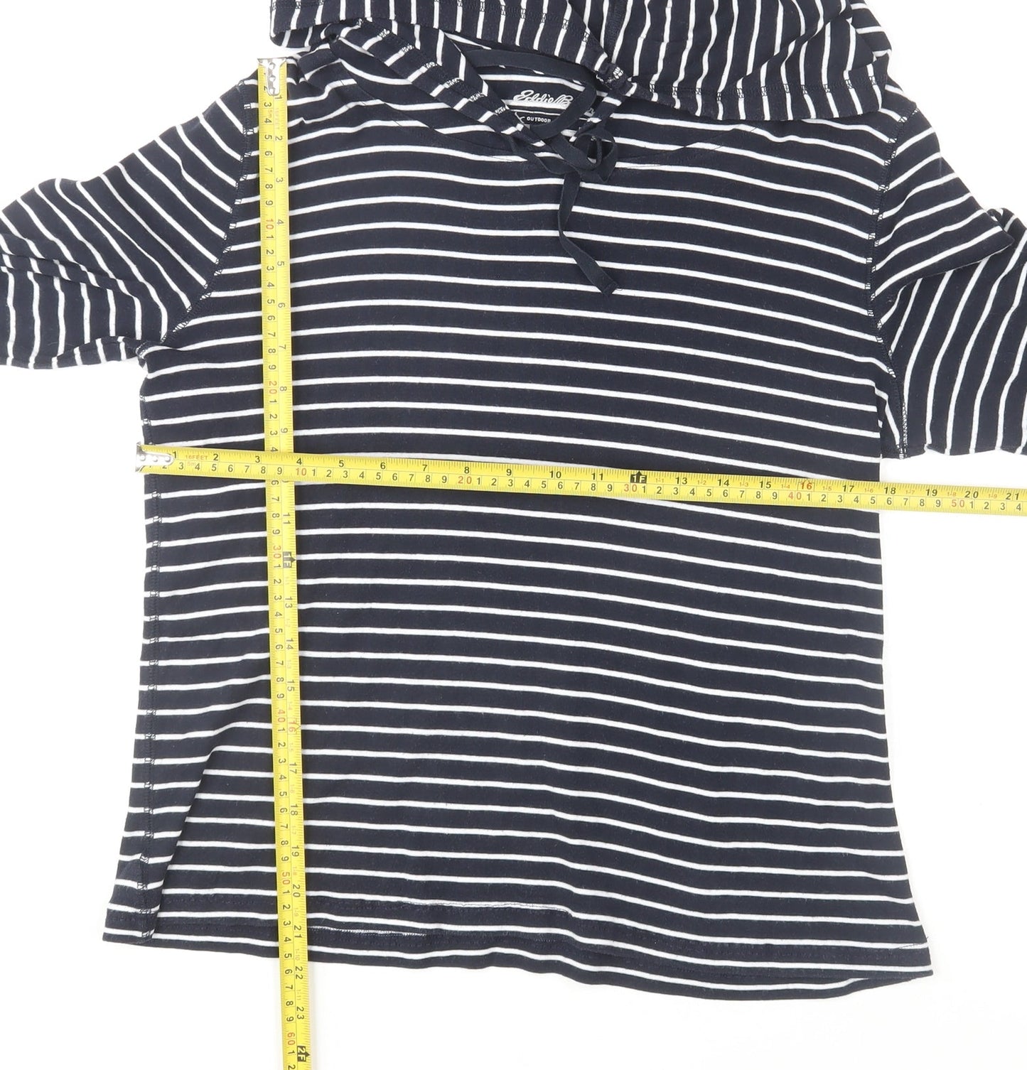 Eddie Bauer Women’s Navy Stripe Cotton Hoodie L Pullover Casual