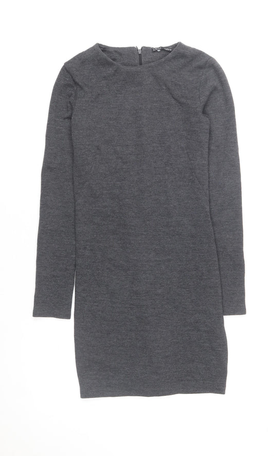 Zara Women Grey Knit Shift Dress S Long Sleeve Casual Workwear