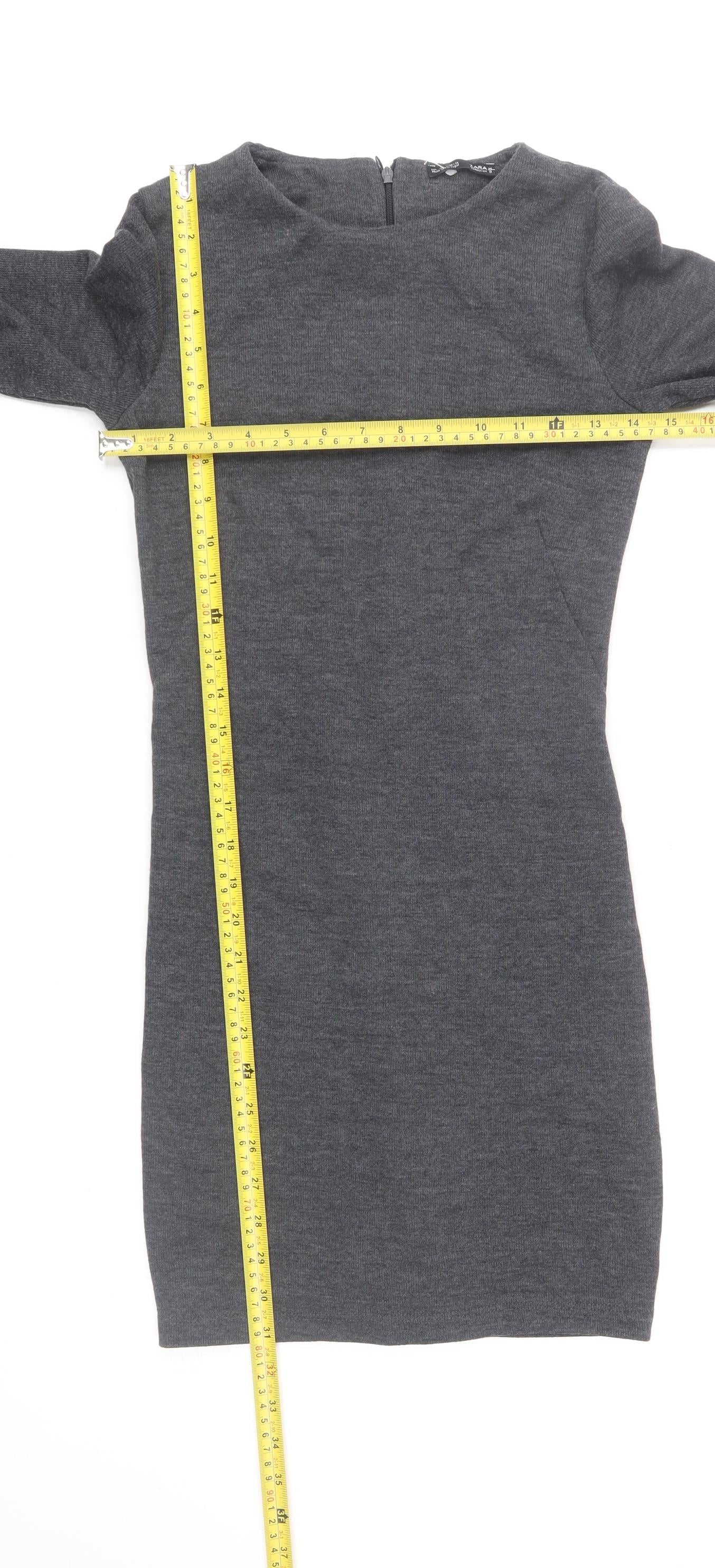 Zara Women Grey Knit Shift Dress S Long Sleeve Casual Workwear
