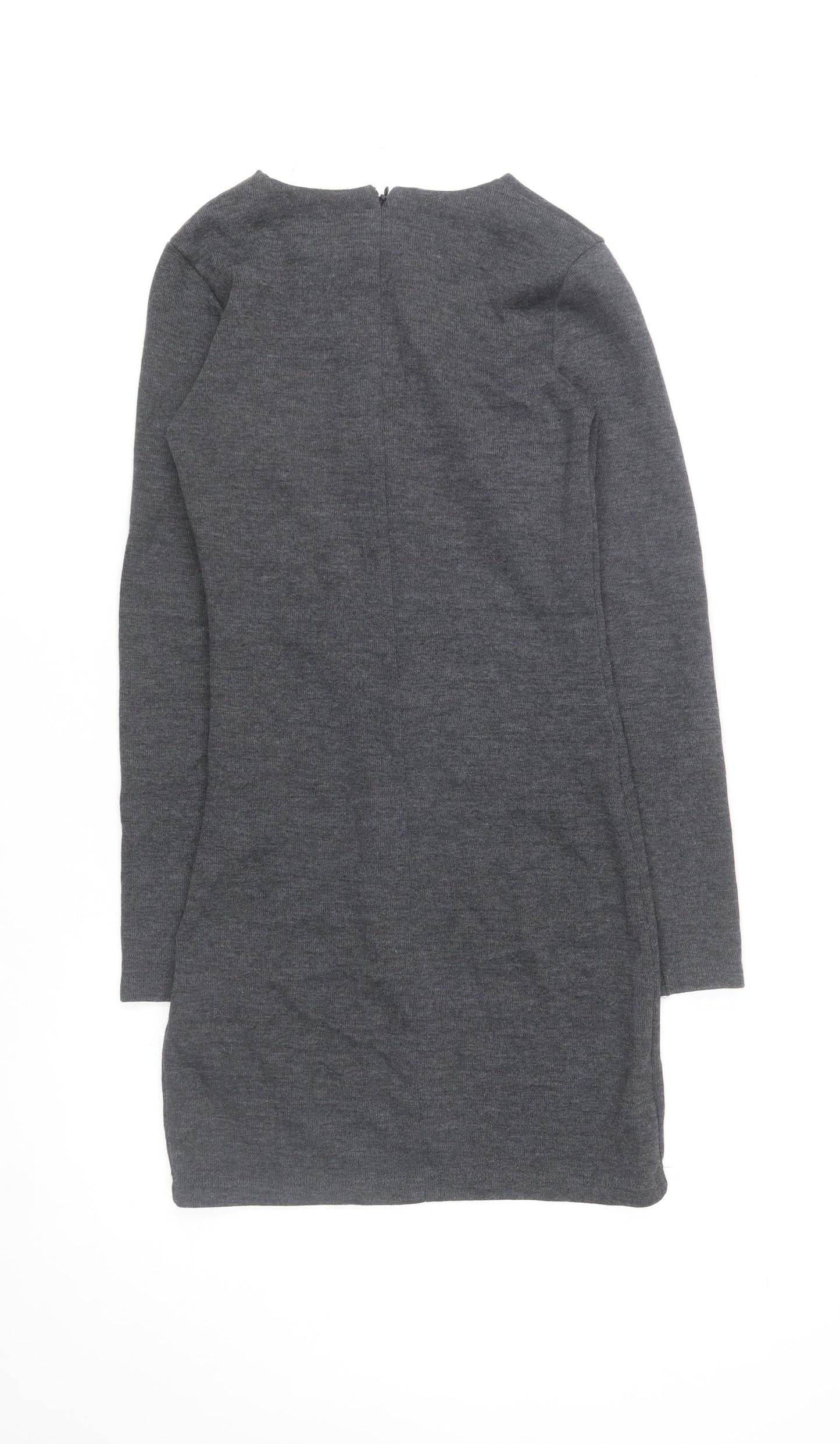 Zara Women Grey Knit Shift Dress S Long Sleeve Casual Workwear