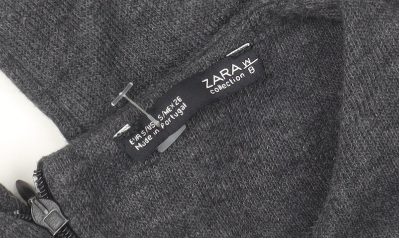 Zara Women Grey Knit Shift Dress S Long Sleeve Casual Workwear