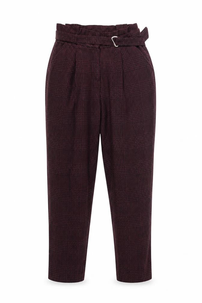 New Look Womens Brown Check High Waist Paperbag Trousers Size 8