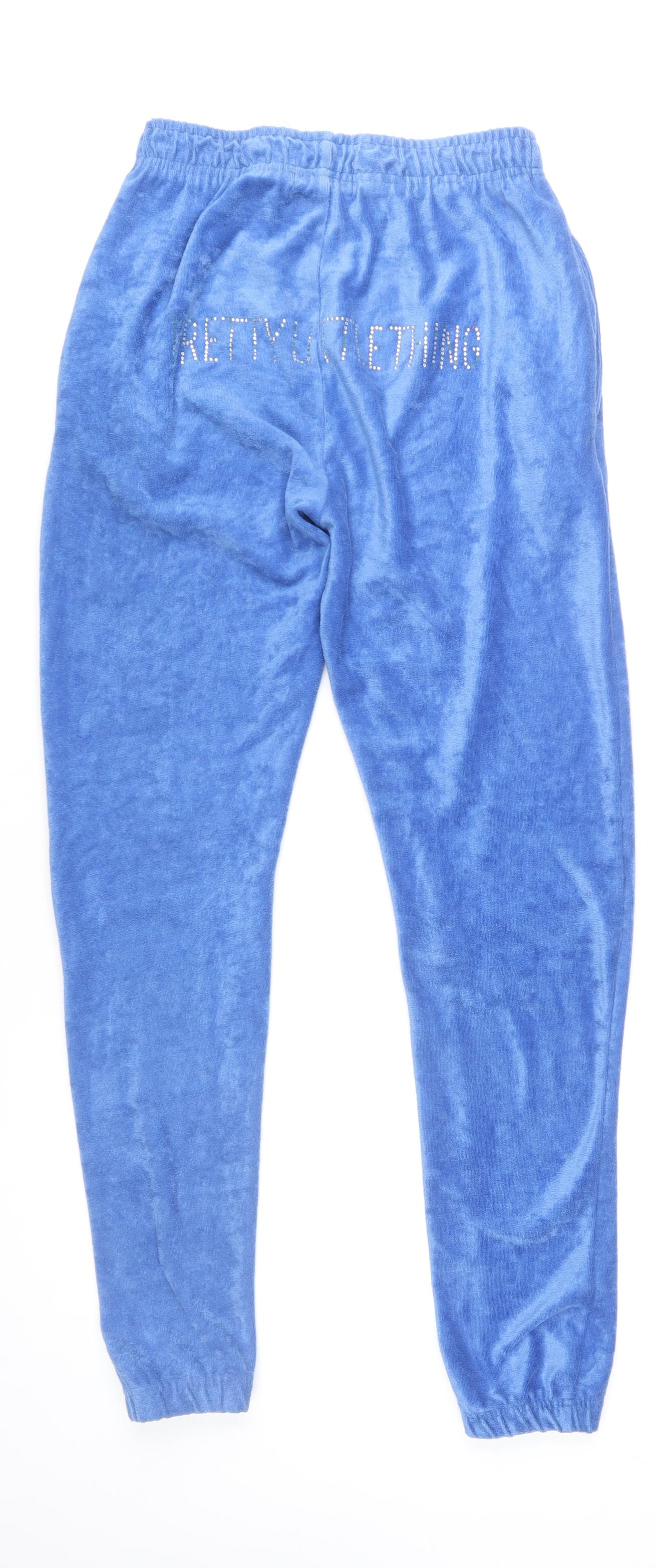 PrettyLittleThing Women Blue Velour Jogger Trousers Size 10