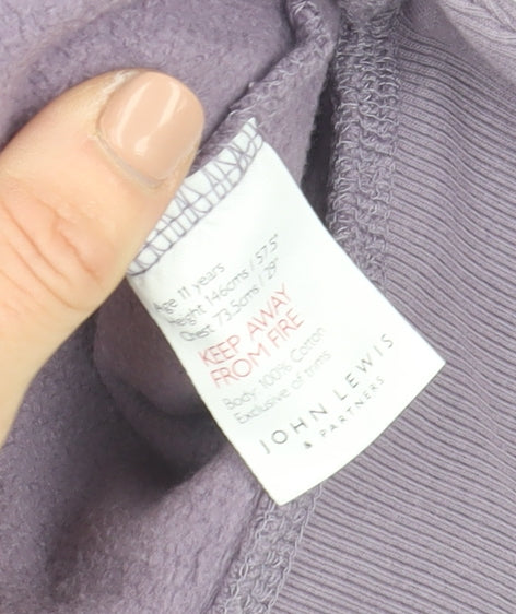 John Lewis Girls Purple Cotton Pullover Hoodie Age 11 Years