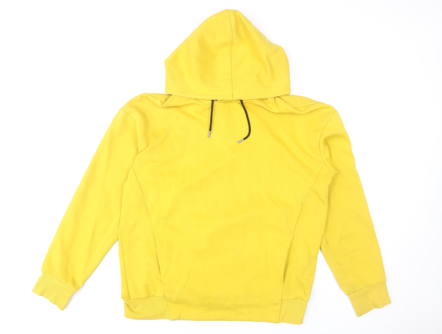 H&M Men Yellow Pullover Hoodie Medium Regular Fit Cotton Blend