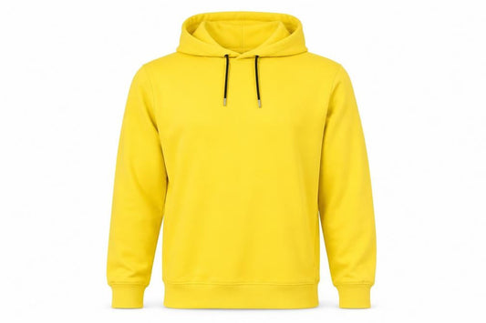 H&M Men Yellow Pullover Hoodie Medium Regular Fit Cotton Blend