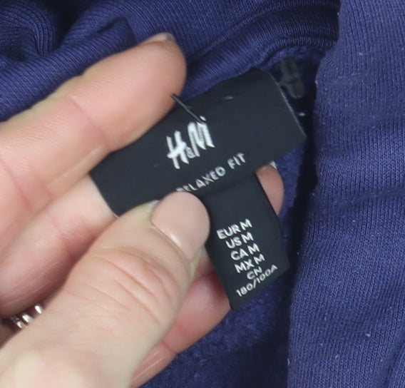 H&M Men's Blue Pullover Hoodie Relaxed Fit Size M